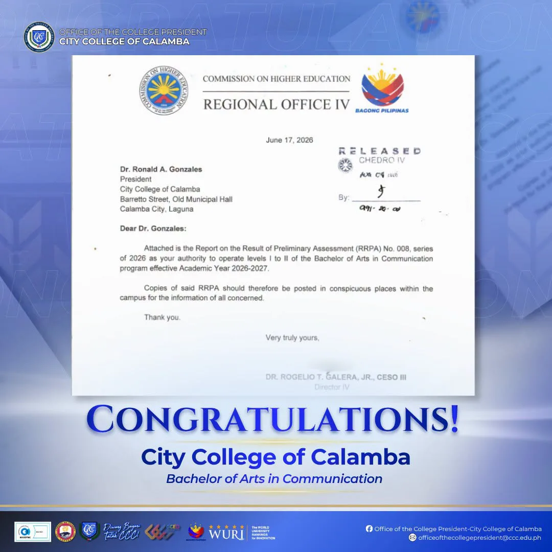 𝗖𝗜𝗧𝗬 𝗖𝗢𝗟𝗟𝗘𝗚𝗘 𝗢𝗙 𝗖𝗔𝗟𝗔𝗠𝗕𝗔 𝗦𝗘𝗖𝗨𝗥𝗘𝗦 𝗖𝗛𝗘𝗗 𝗥𝗥𝗣𝗔 𝗙𝗢𝗥 𝗜𝗧𝗦 𝗡𝗘𝗪 𝗕𝗔𝗖𝗛𝗘𝗟𝗢𝗥 𝗢𝗙 𝗔𝗥𝗧𝗦 𝗜𝗡 𝗖𝗢𝗠𝗠𝗨𝗡𝗜𝗖𝗔𝗧𝗜𝗢𝗡 𝗣𝗥𝗢𝗚𝗥𝗔𝗠